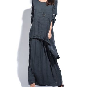 Dark grey ruffled linen dress size M new other